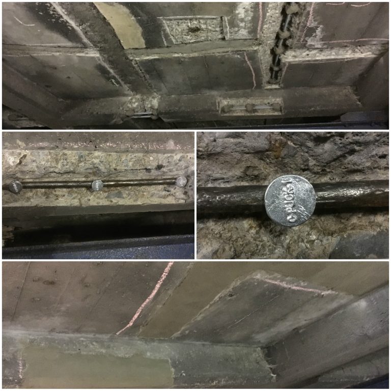 Installation of sacrificial anodes prior to concrete repair on internal concrete ceiling