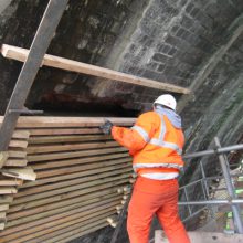 Brickwork enhancement works in progress at Little Salkeld Viaduct